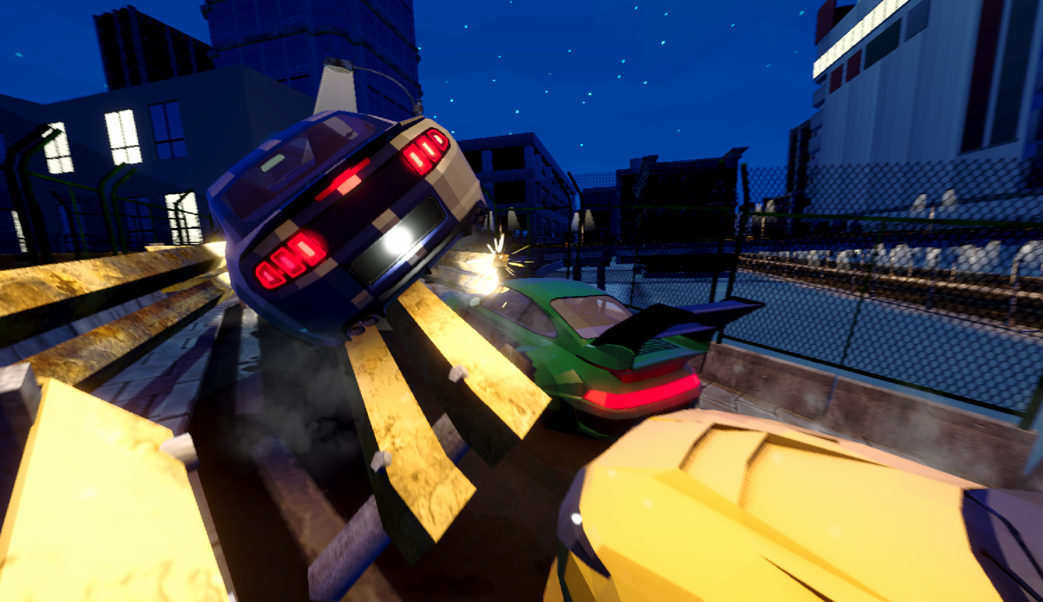 Mustang airborne above other vehicles during a race in Torque Legends